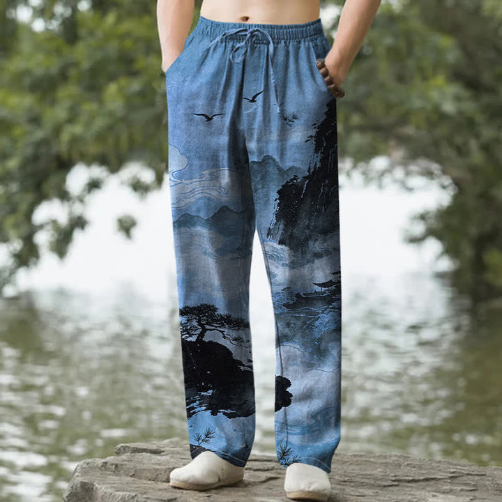 Buddha Stones Pantalon fuselé pour homme avec poches, motif paysage Cotton Ink - SteelBlue - US/UK/AU50，EU60 (5XL) - image 8