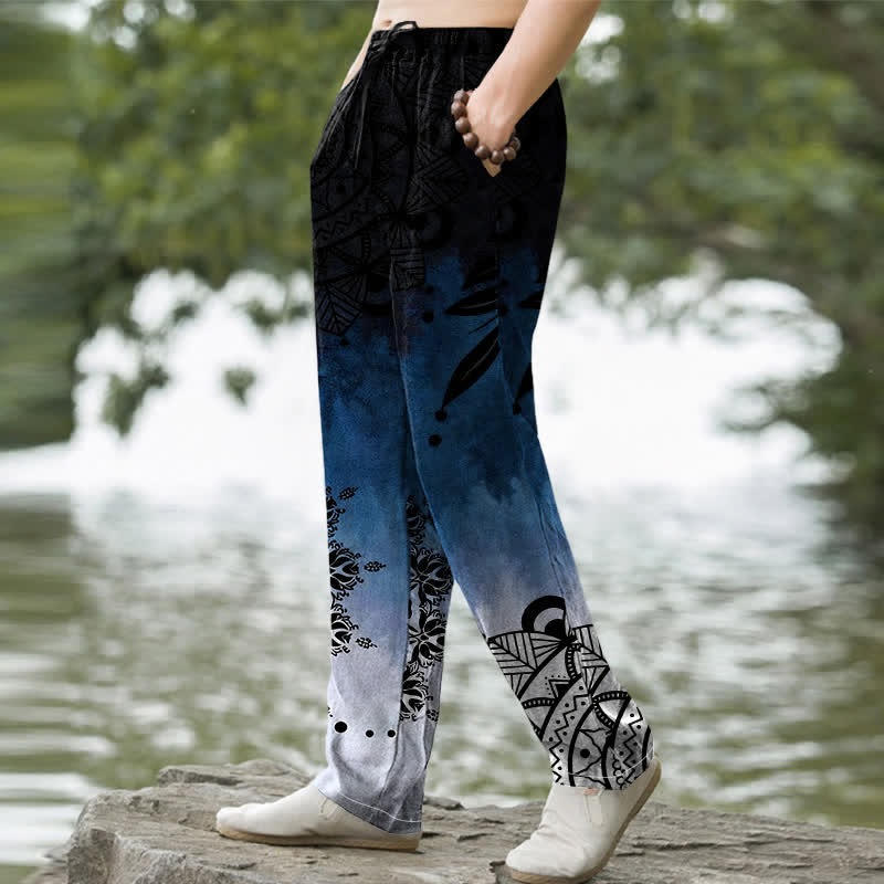 Buddha Stones Pantalon fuselé pour homme en coton à motif mandala ombré avec poches - image 1