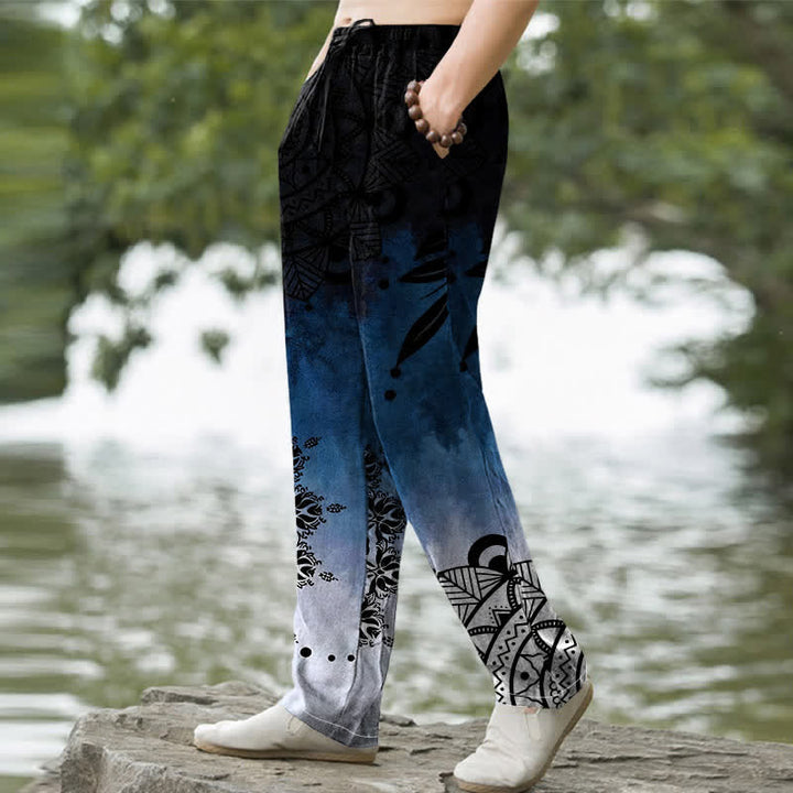 Buddha Stones Pantalon fuselé pour homme en coton à motif mandala ombré avec poches - image 1
