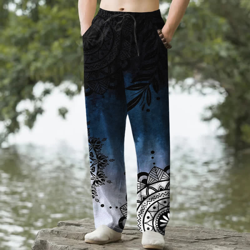 Buddha Stones Pantalon fuselé pour homme en coton à motif mandala ombré avec poches - Marine - US/UK/AU50，EU60 (5XL) - image 0