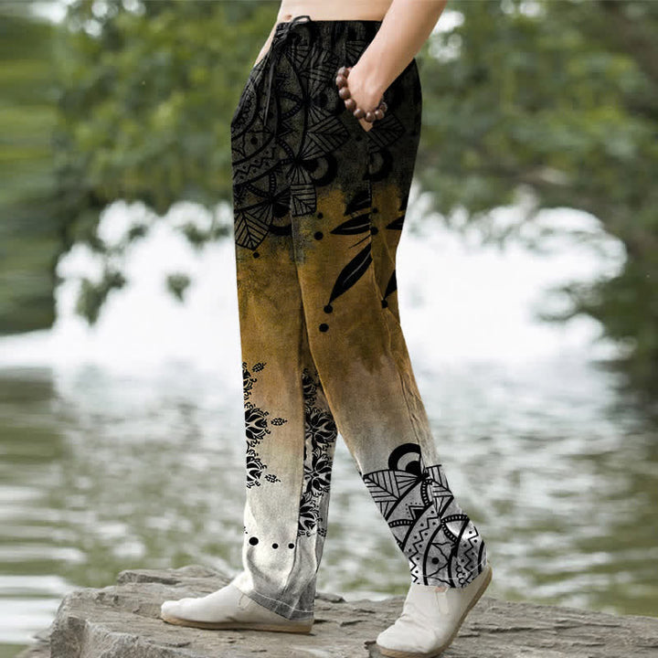 Buddha Stones Pantalon fuselé pour homme en coton à motif mandala ombré avec poches - image 5
