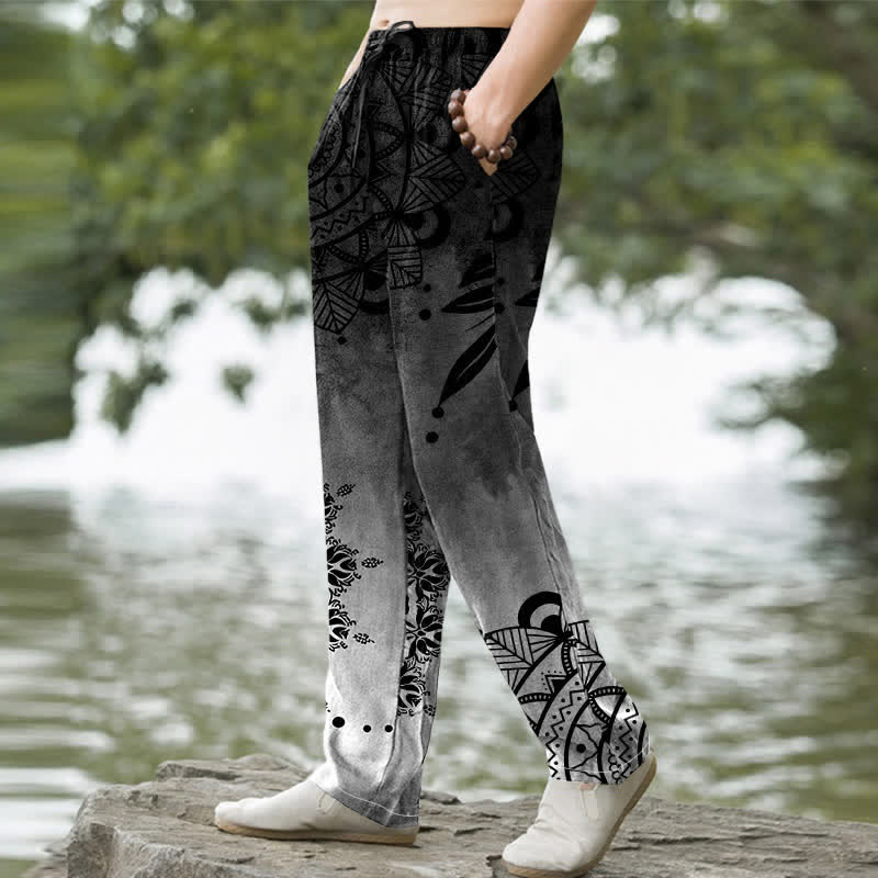 Buddha Stones Pantalon fuselé pour homme en coton à motif mandala ombré avec poches - image 9
