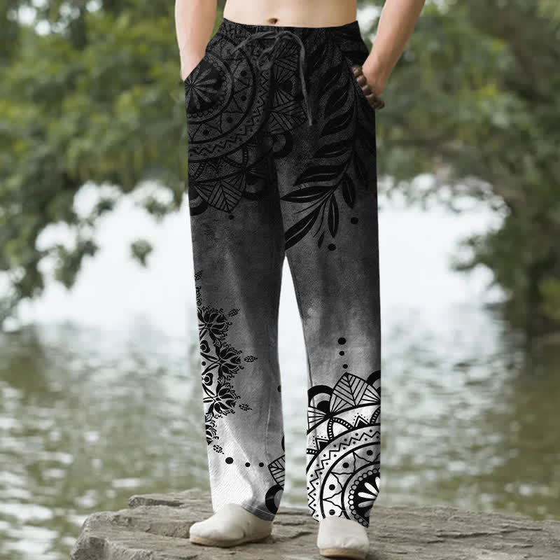 Buddha Stones Pantalon fuselé pour homme en coton à motif mandala ombré avec poches - Gris - US/UK/AU50，EU60 (5XL) - image 8