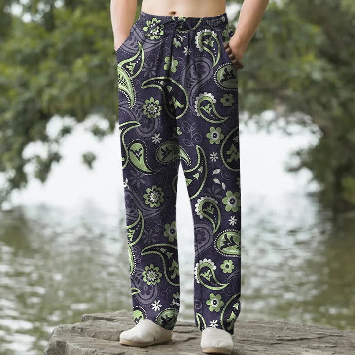 Buddha Stones Pantalon fuselé pour homme en coton à motif floral cachemire, avec poches - Indigo - US/UK/AU50，EU60 (5XL) - image 8