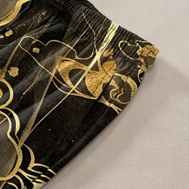Buddha Stones Pantalon fuselé pour homme en coton à motif nuage de lotus, avec poches - image 3
