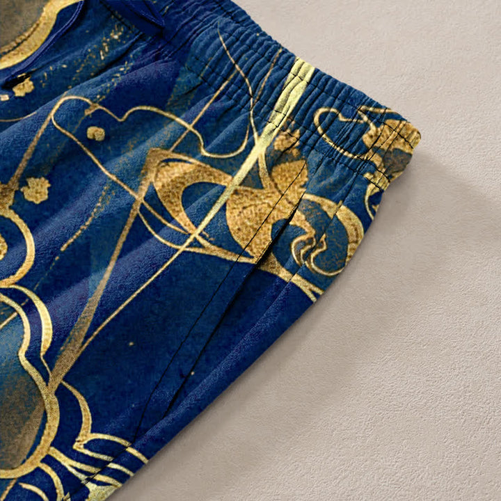 Buddha Stones Pantalon fuselé pour homme en coton à motif nuage de lotus, avec poches - image 7