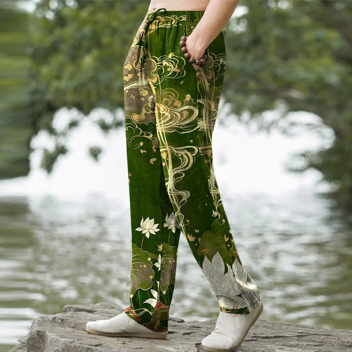 Buddha Stones Pantalon fuselé pour homme en coton à motif nuage de lotus, avec poches - image 9