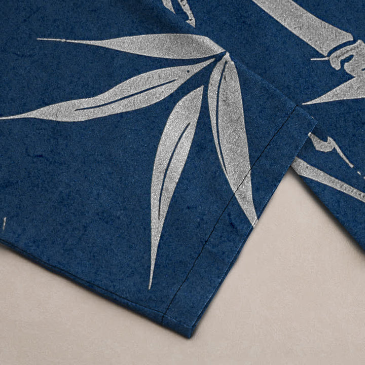 Buddha Stones Pantalon fuselé pour homme en coton à motif de feuilles de bambou dorées, avec poches - image 10