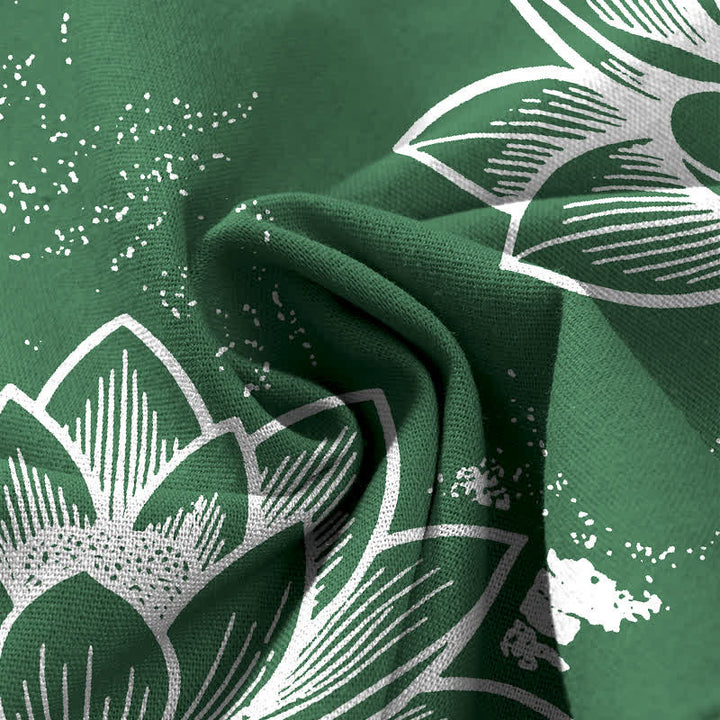 Buddha Stones Pantalon large à taille élastique et poches pour femme, en coton et lin, motif floral lotus - image 3