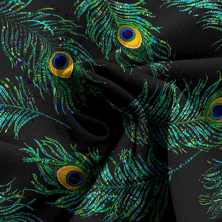 Buddha Stones Pantalon large en coton et lin à motif plumes de paon pour femme, taille élastique et poches - image 3