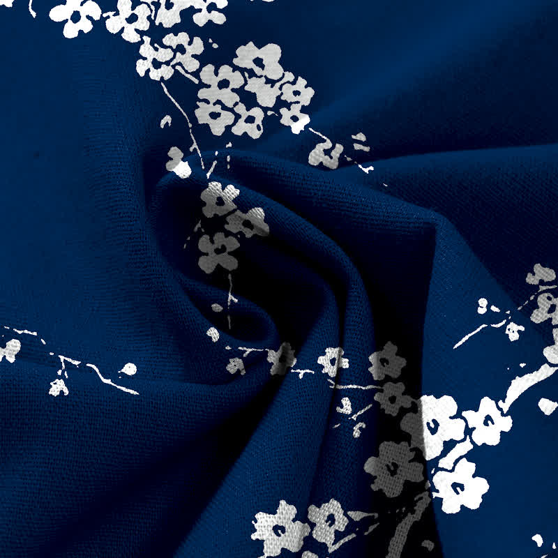 Buddha Stones Pantalon large à taille élastique et poches pour femme, en coton et lin blanc, motif branches de cerisier. - image 3