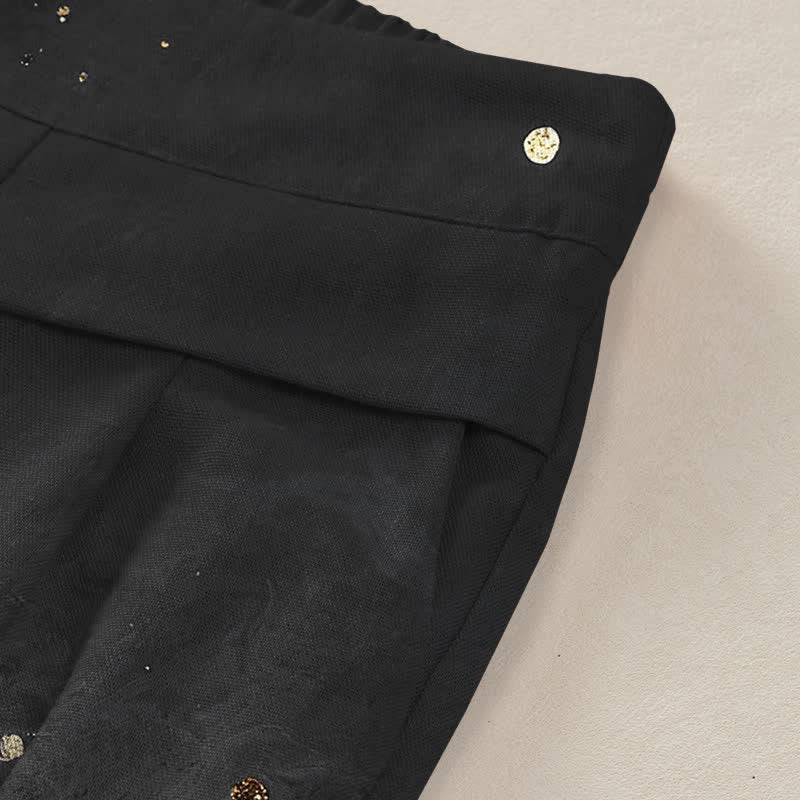 Buddha Stones Pantalon large à taille élastique et poches pour femme, en coton et lin, motif paysage oriental - image 2