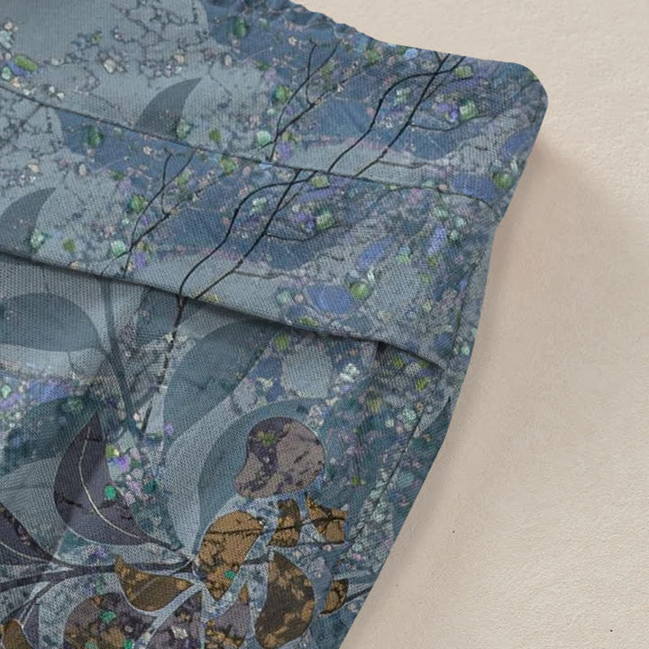 Buddha Stones Pantalon large à taille élastique et poches pour femme, en coton et lin, motif feuilles vintage - image 2