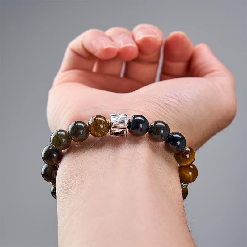 Buddha Stones Bracelet de protection en perles de quartz et obsidienne œil de tigre à reflets dorés. - image 4