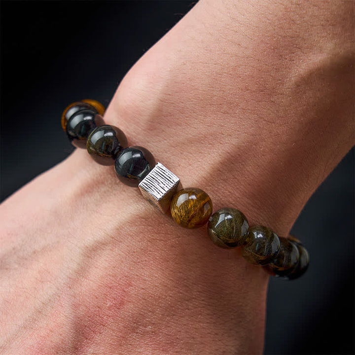 Buddha Stones Bracelet de protection en perles de quartz et obsidienne œil de tigre à reflets dorés. - image 3