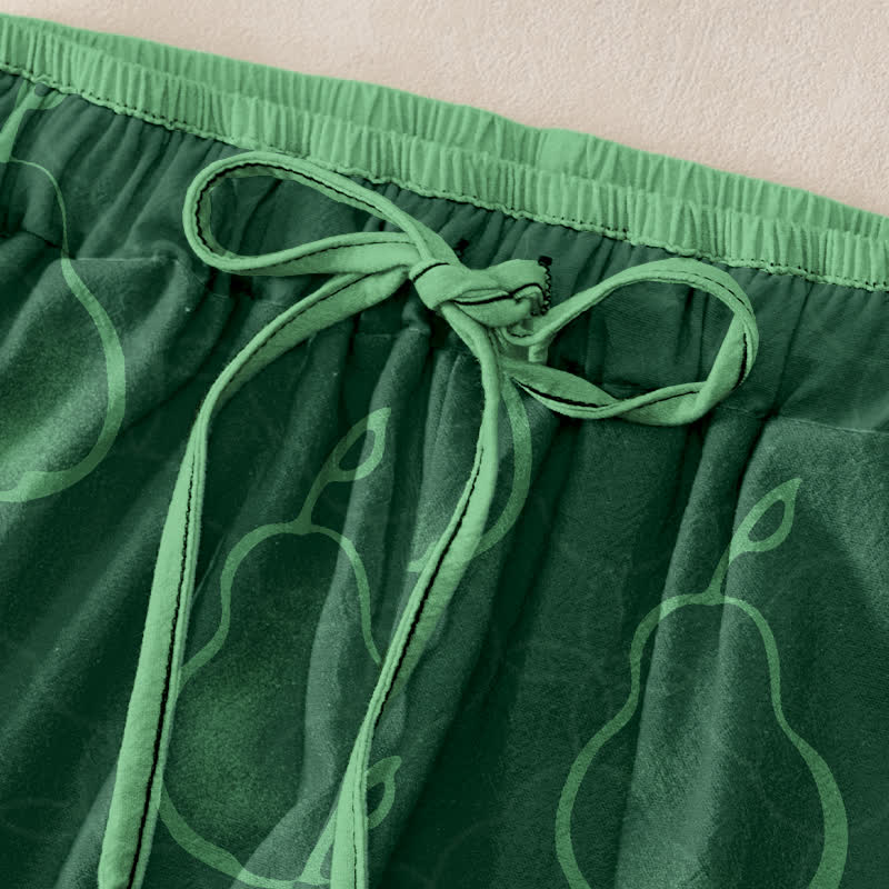 Buddha Stones Pantalon pour femme en pur coton, motif poire délicat, taille élastique et poches - image 1
