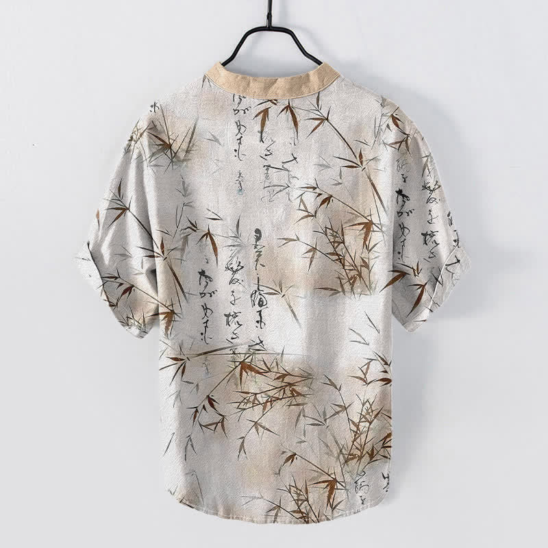 Buddha Stones Chemise à manches courtes pour homme, motif calligraphie bambou à l'encre de coton - image 6