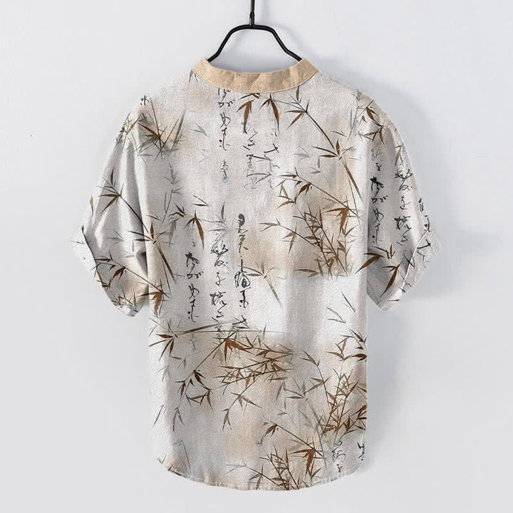 Buddha Stones Chemise à manches courtes pour homme, motif calligraphie bambou à l'encre de coton - image 6