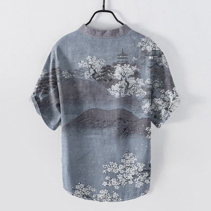 Buddha Stones Chemise à manches courtes et demi-boutonnée pour homme, motif fleurs de montagne en coton - image 4