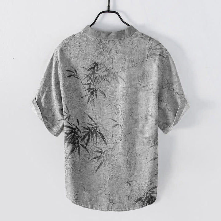 Buddha Stones Chemise à manches courtes et demi-boutonnée pour homme, motif feuille de bambou, encre de coton - image 6