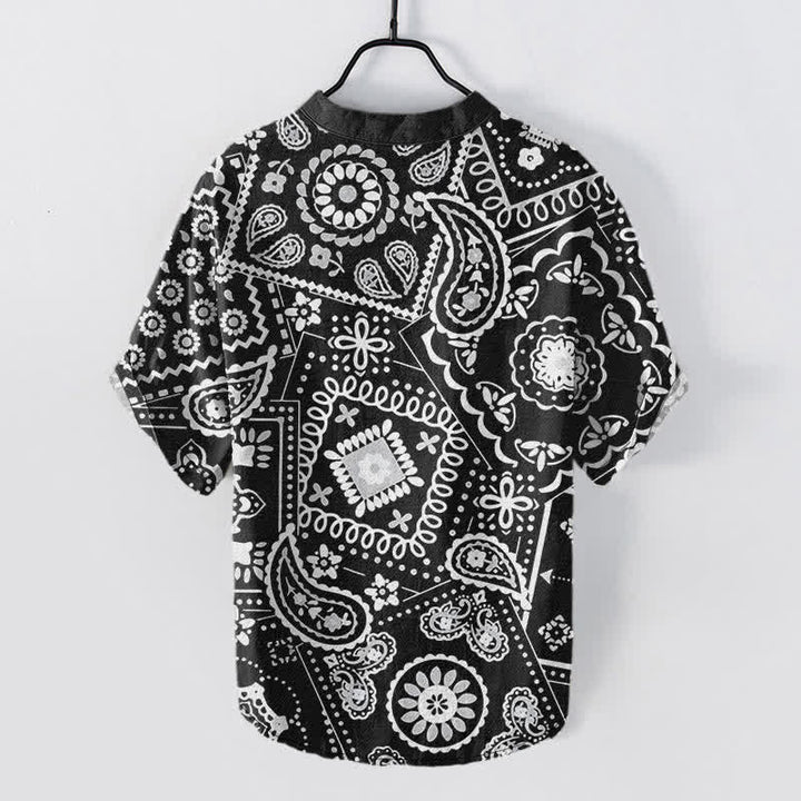 Buddha Stones Chemise homme classique en coton blanc à motif cachemire, manches courtes et demi-boutonnée - image 1