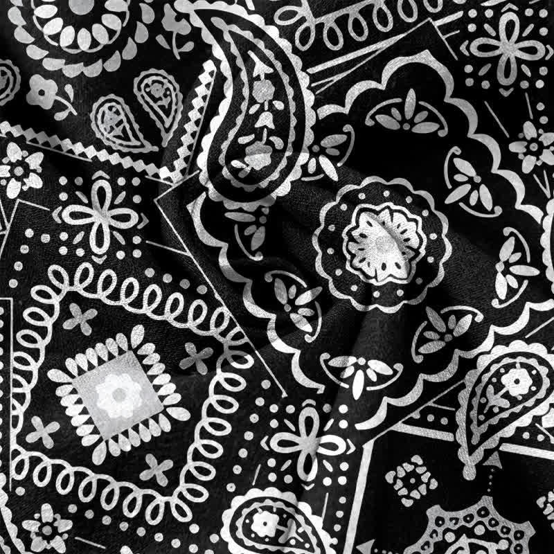 Buddha Stones Chemise homme classique en coton blanc à motif cachemire, manches courtes et demi-boutonnée - image 4