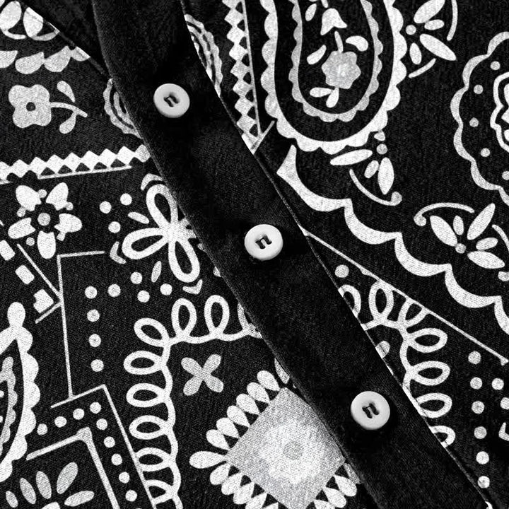 Buddha Stones Chemise homme classique en coton blanc à motif cachemire, manches courtes et demi-boutonnée - image 3
