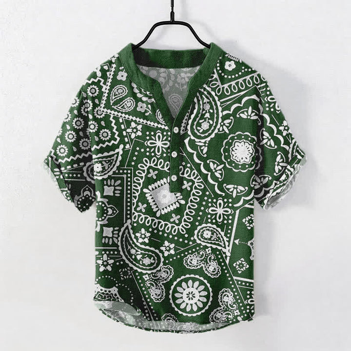 Buddha Stones Chemise homme classique en coton blanc à motif cachemire, manches courtes et demi-boutonnée - Vert forêt - US/UK/AU50，EU60 (5XL) - image 7