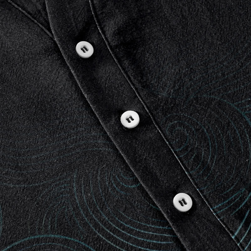 Buddha Stones Chemise à manches courtes et demi-boutonnages pour homme, en coton à motif ondulé concentrique - image 3