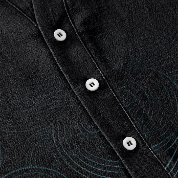 Buddha Stones Chemise à manches courtes et demi-boutonnages pour homme, en coton à motif ondulé concentrique - image 3