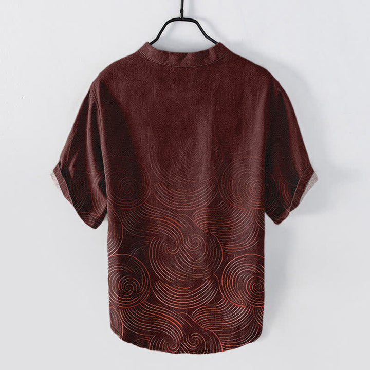 Buddha Stones Chemise à manches courtes et demi-boutonnages pour homme, en coton à motif ondulé concentrique - image 6