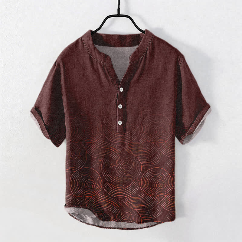 Buddha Stones Chemise à manches courtes et demi-boutonnages pour homme, en coton à motif ondulé concentrique - Bordeaux - US/UK/AU50，EU60 (5XL) - image 5