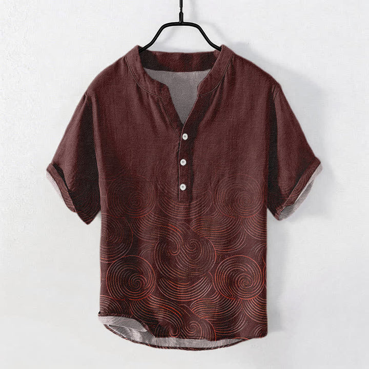 Buddha Stones Chemise à manches courtes et demi-boutonnages pour homme, en coton à motif ondulé concentrique - Bordeaux - US/UK/AU50，EU60 (5XL) - image 5