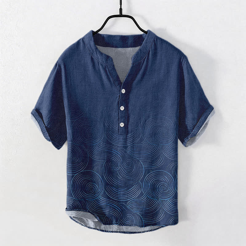 Buddha Stones Chemise à manches courtes et demi-boutonnages pour homme, en coton à motif ondulé concentrique - Marine - US/UK/AU50，EU60 (5XL) - image 7