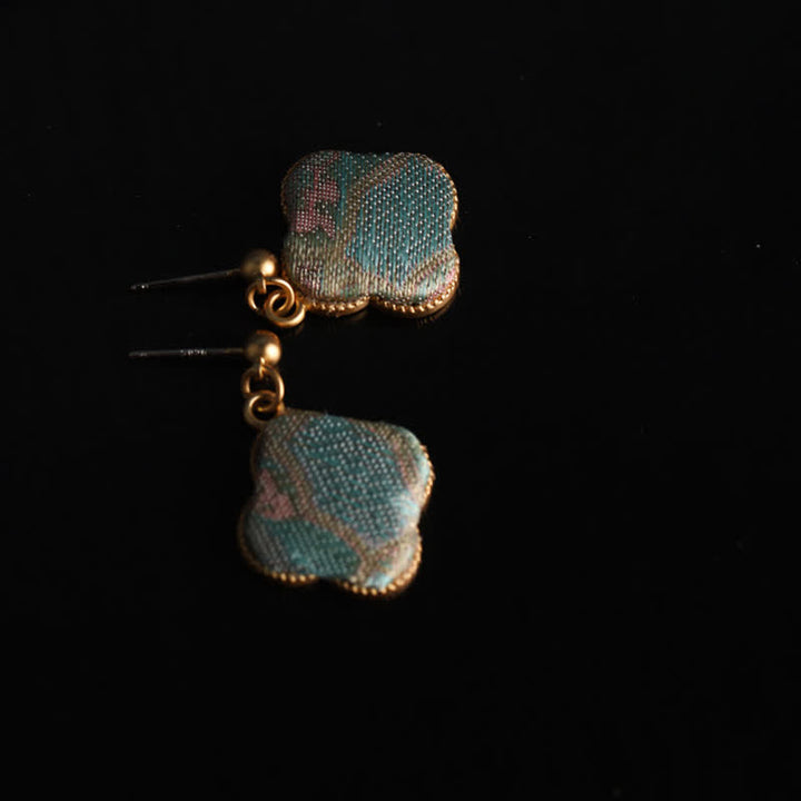 Buddha Stones Boucles d'oreilles pendantes Song Brocade en soie artisanale, motif floral harmonieux - image 5