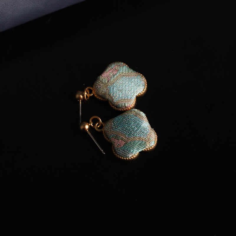 Buddha Stones Boucles d'oreilles pendantes Song Brocade en soie artisanale, motif floral harmonieux - image 3