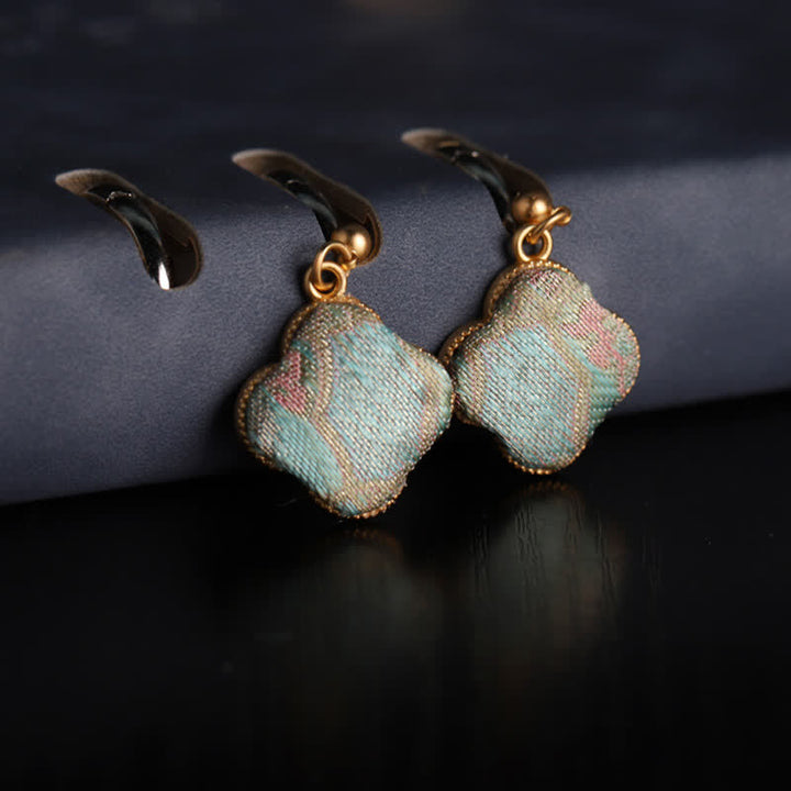Buddha Stones Boucles d'oreilles pendantes Song Brocade en soie artisanale, motif floral harmonieux - Brocart Chant (Prospérité♥Harmonie) - image 0