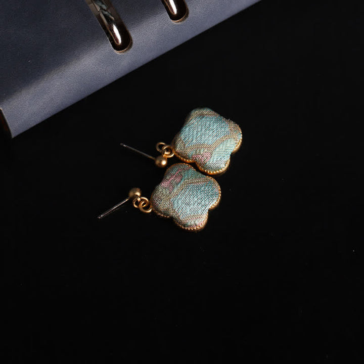 Buddha Stones Boucles d'oreilles pendantes Song Brocade en soie artisanale, motif floral harmonieux - image 2