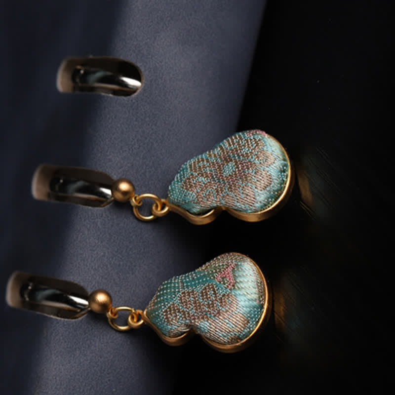Buddha Stones Boucles d'oreilles pendantes artisanales en brocart Song, en forme de gourde, motif floral et bénédiction - image 4