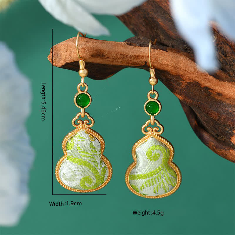 Buddha Stones Boucles d'oreilles pendantes Song Brocade aux tons colorés et à motifs floraux, symbole de prospérité - Gourde - Brocart Chant (Prospérité♥Harmonie) - image 0