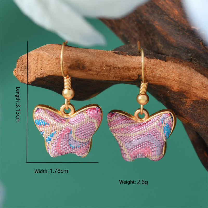 Buddha Stones Boucles d'oreilles pendantes Song Brocade aux tons colorés et à motifs floraux, symbole de prospérité - Papillon - Brocart Chant (Prospérité♥Harmonie) - image 1