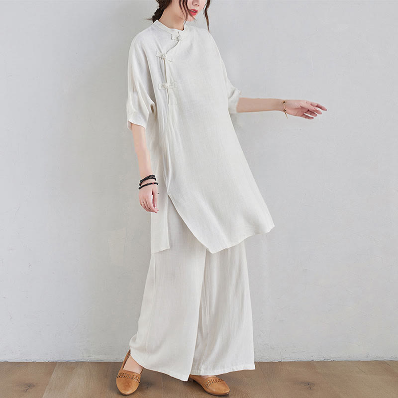 Ensemble de 2 pièces en coton et lin avec haut et pantalon pour femme Buddha Stones et méditation Zen Tai Chi - image 14