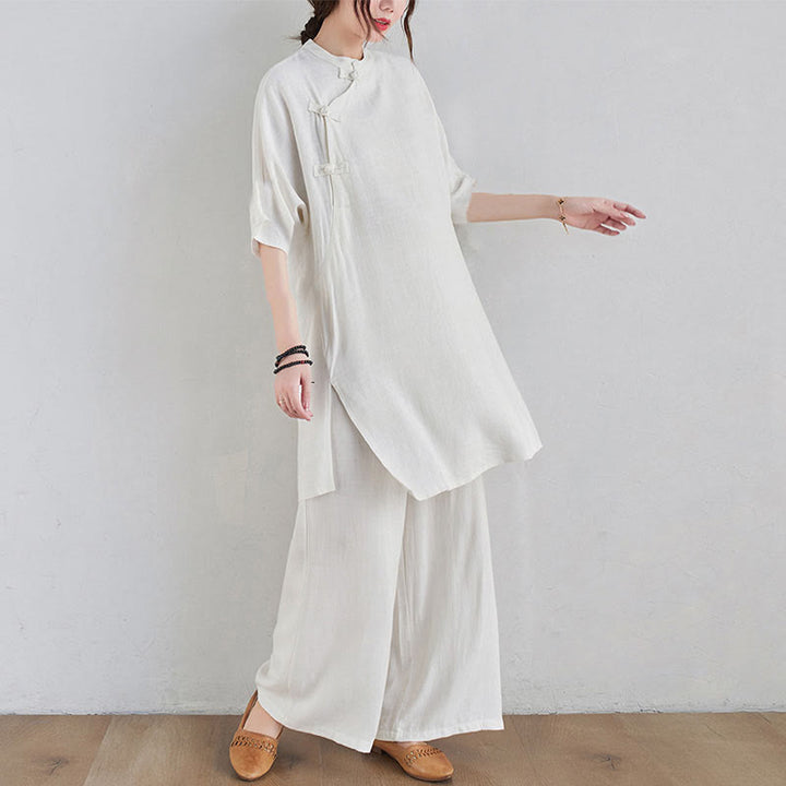 Ensemble de 2 pièces en coton et lin avec haut et pantalon pour femme Buddha Stones et méditation Zen Tai Chi - image 14