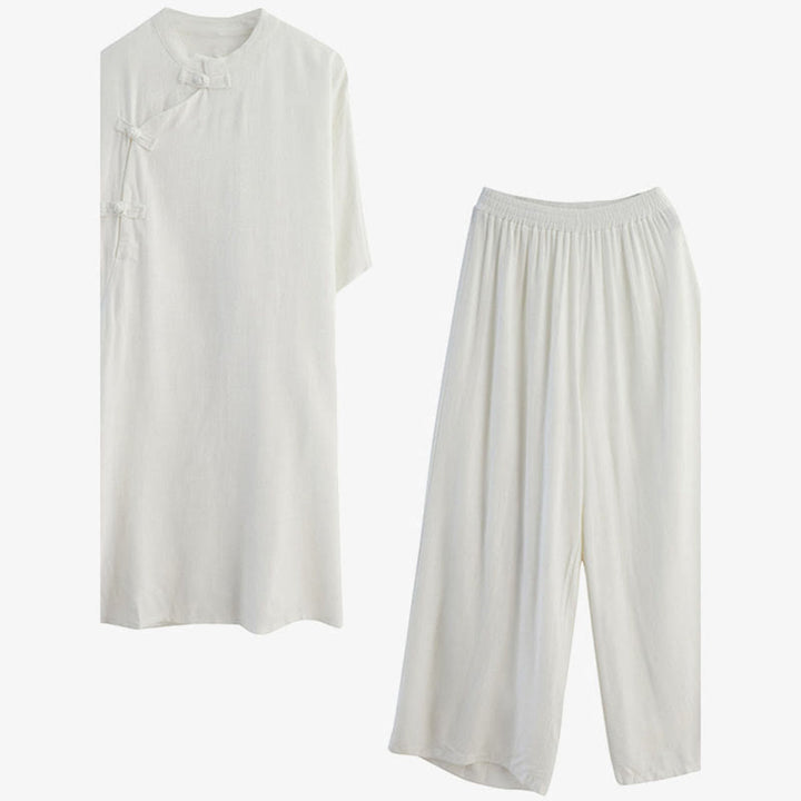 Ensemble de 2 pièces en coton et lin avec haut et pantalon pour femme Buddha Stones et méditation Zen Tai Chi - image 18