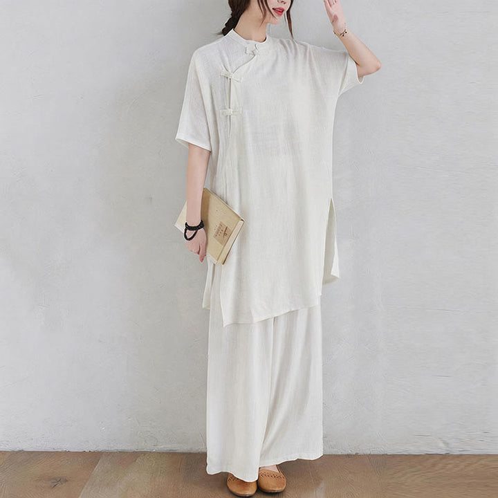 Ensemble de 2 pièces en coton et lin avec haut et pantalon pour femme Buddha Stones et méditation Zen Tai Chi - image 17