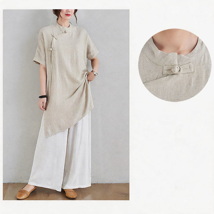 Ensemble de 2 pièces en coton et lin avec haut et pantalon pour femme Buddha Stones et méditation Zen Tai Chi - image 9