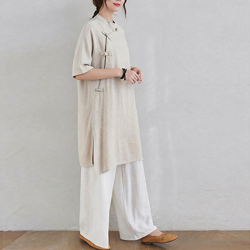Ensemble de 2 pièces en coton et lin avec haut et pantalon pour femme Buddha Stones et méditation Zen Tai Chi - image 7