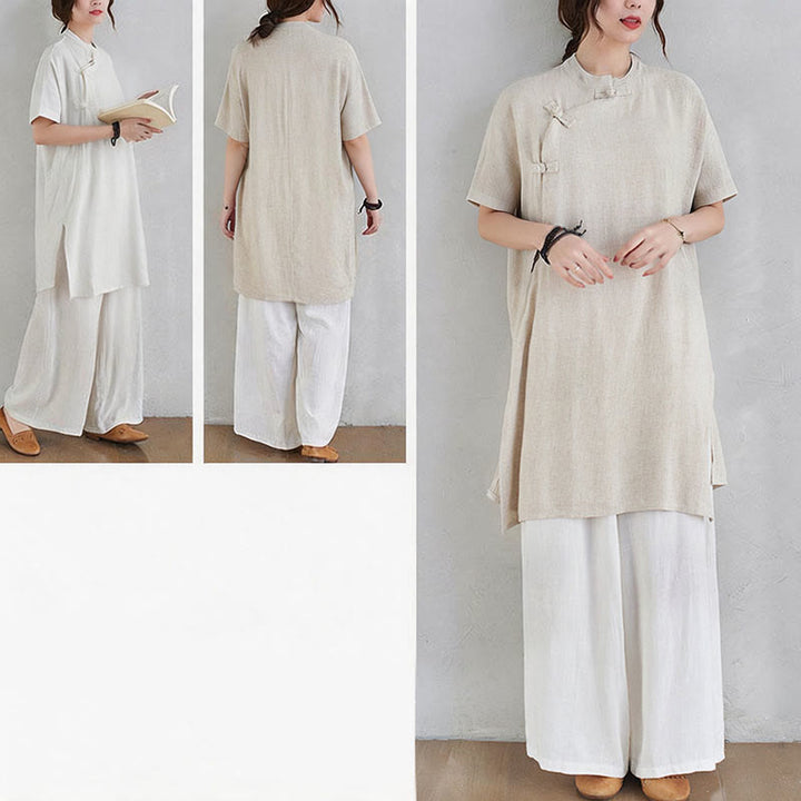 Ensemble de 2 pièces en coton et lin avec haut et pantalon pour femme Buddha Stones et méditation Zen Tai Chi - image 12