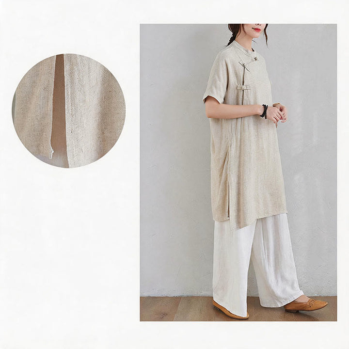 Ensemble de 2 pièces en coton et lin avec haut et pantalon pour femme Buddha Stones et méditation Zen Tai Chi - image 10