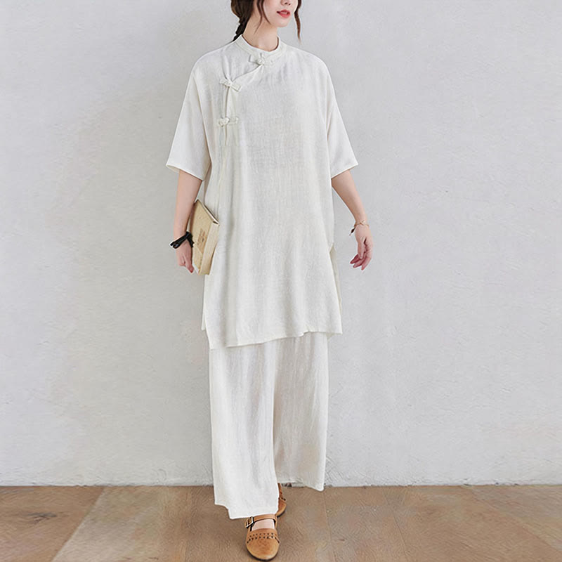 Ensemble de 2 pièces en coton et lin avec haut et pantalon pour femme Buddha Stones et méditation Zen Tai Chi - image 16